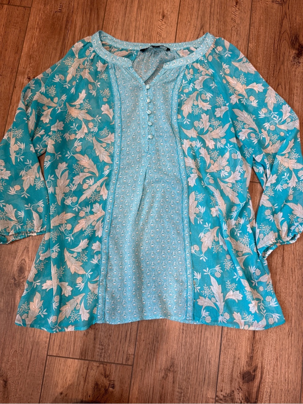 Women's Teal Floral PeasantBlouse